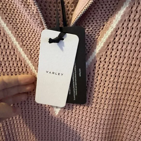 Varley Calva Knit Polo Sweater Pink Mauve V-Neck, Sheer, Small NWT - Picture 12 of 14